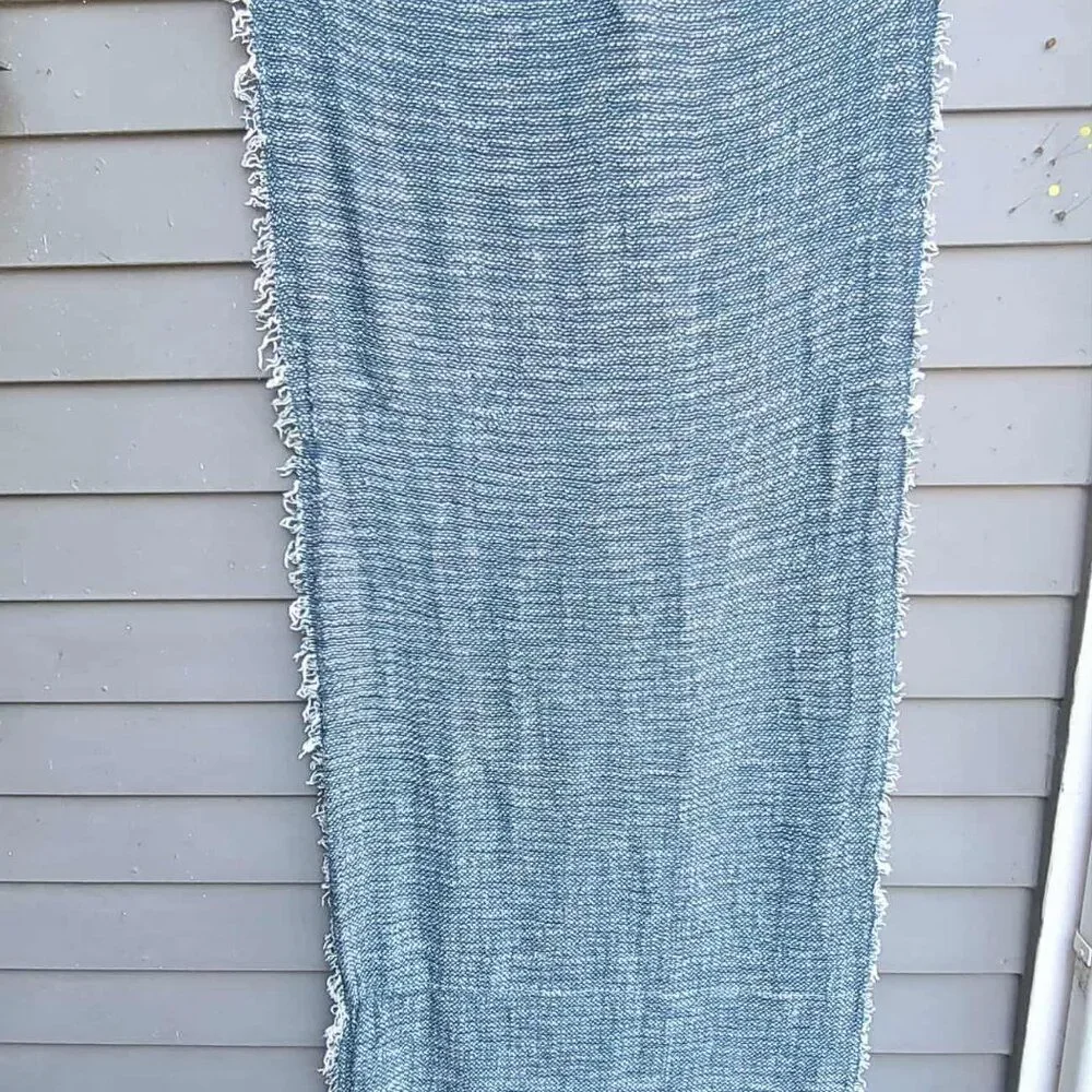 Tickled Pink Blue White Woven Wrap Scarf